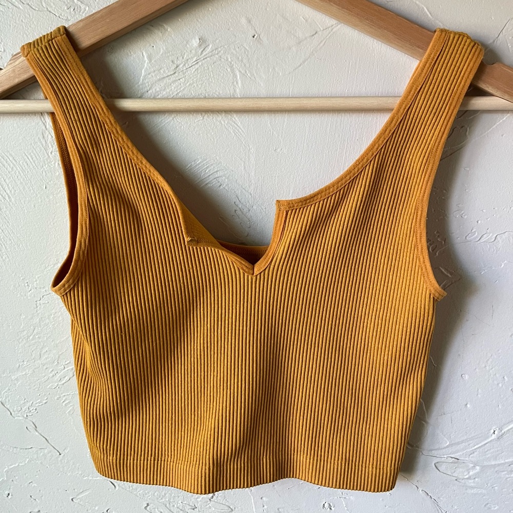 Mustard stretchy crop top/workout top